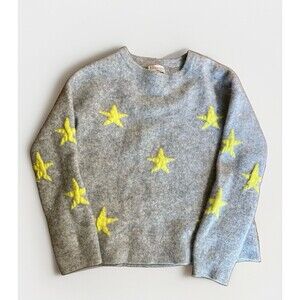 Philosophy Youth M 100% Cashmere Gray Sweatshirt Yellow Stars Intarsia